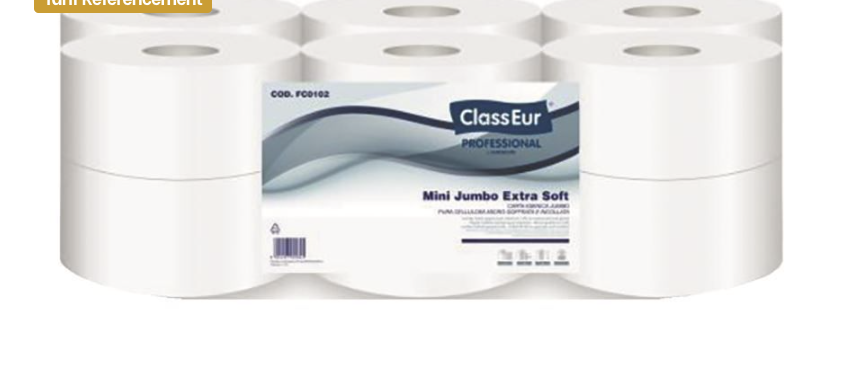 Rouleau papier toilette 2 plis blanc gaufré 525 formats Mini Jumbo x12